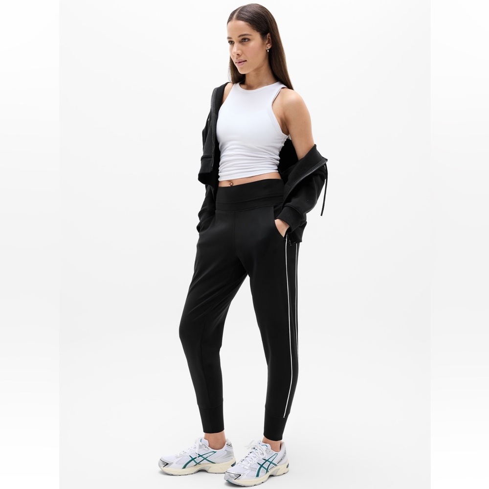 Athleta Black Track Joggers with White Side Stripe